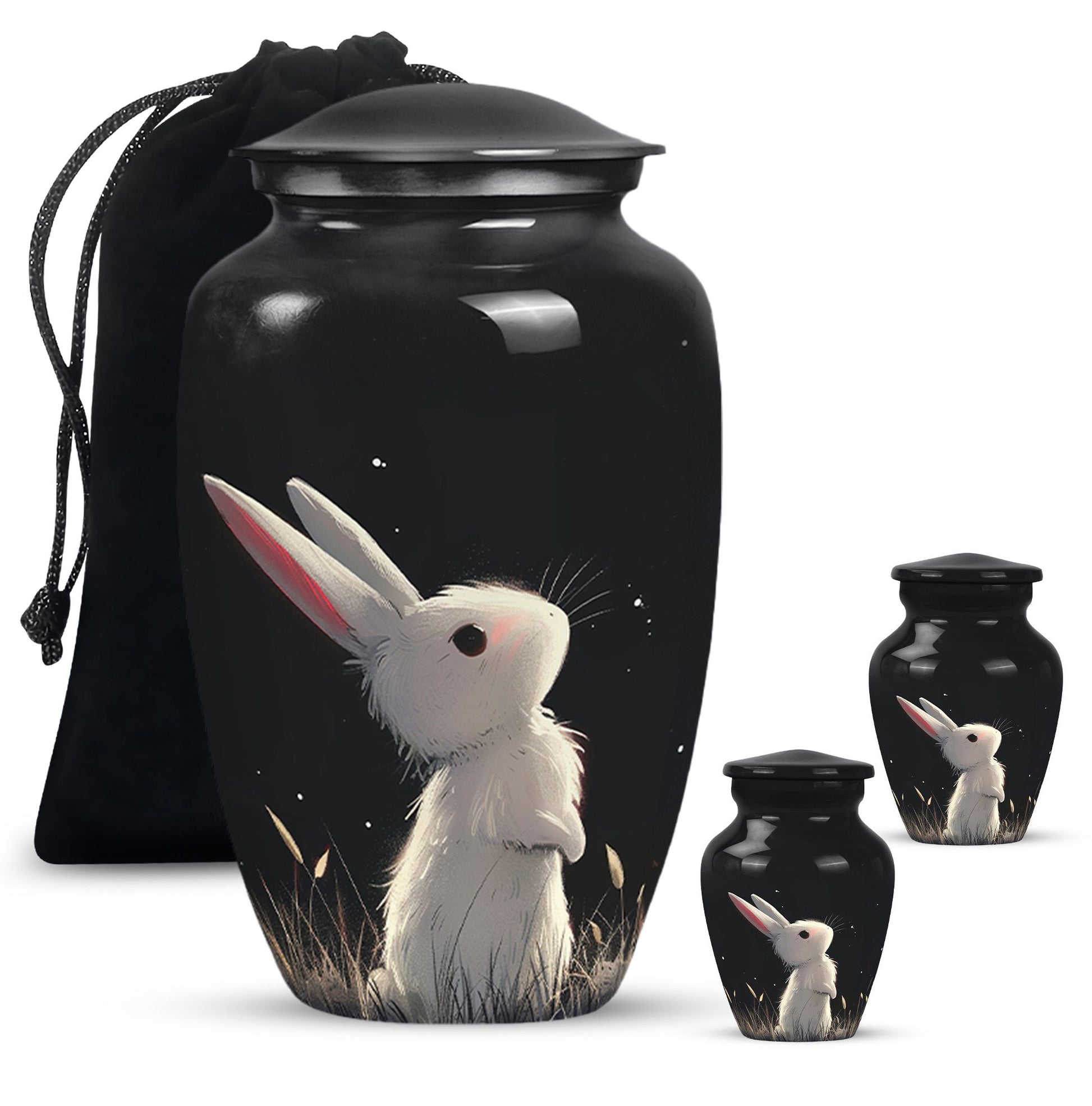 Black Baby Bunny Cremation Urn - Mini Urns For Pet Ashes