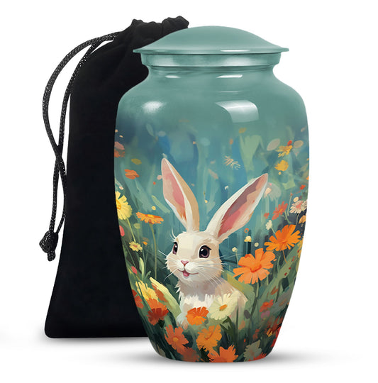 Colorful Flowers & Bunny Cremation Urn - Pet Urn For Ashes
