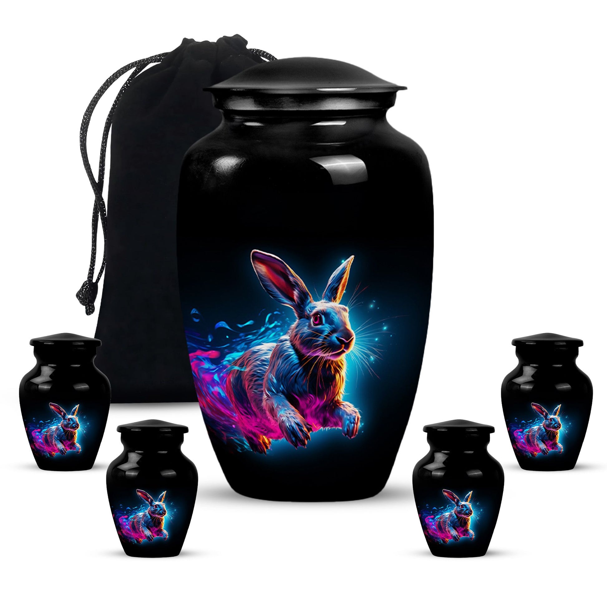 Vibrant Nebula Bunny - Rabbit Urn Memorial, Funeral Shape Urn