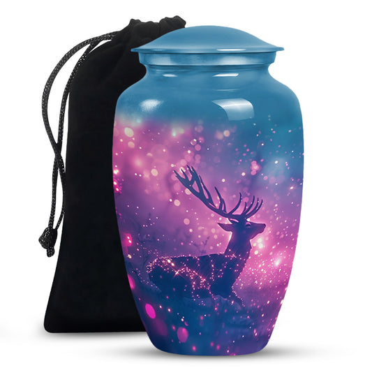 Deer Themed Cremation Urn - Purple and Blue Color Urns For Human Ashes