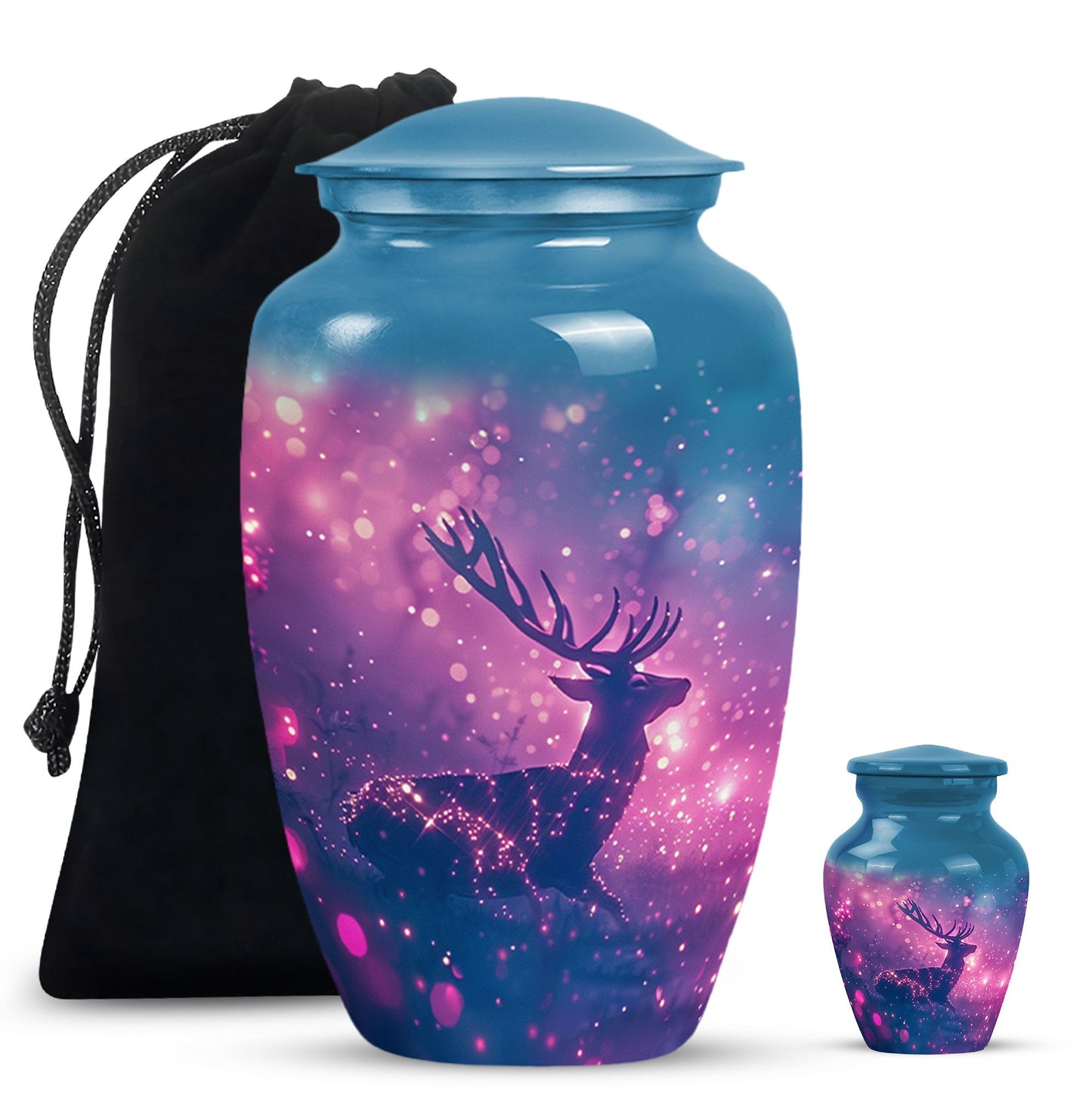 Purple Personalized Deer Cremation Urn for Human Ashes - 10-inch, 200 cu in - Yatskia