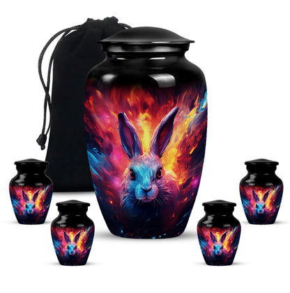 Colorful Personalized Rabbit Memorial Urn for Pet Ashes - 10-inch, 200 cu in - Yatskia