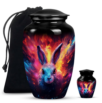 Colorful Personalized Rabbit Memorial Urn for Pet Ashes - 10-inch, 200 cu in - Yatskia