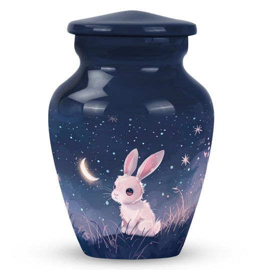 Rabbit Urn for Pet Ashes, White Rabbit Under Starry Night Sky, Memorial Urn