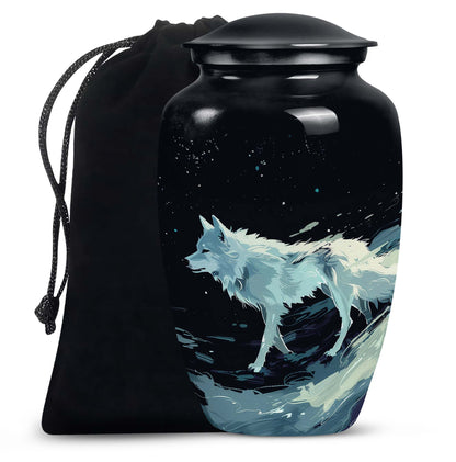 Personalized Wolf Cremation Urn for Human Ashes - 10-inch, 200 cu in - Yatskia