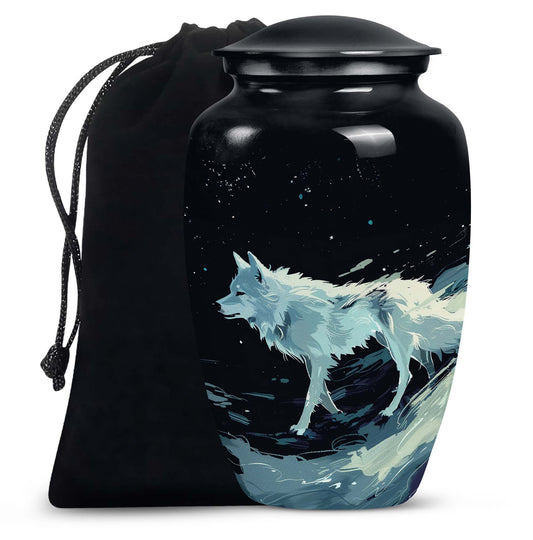 Wolf Cremation Large Urn - Urns For Human Ashes With A Wolf Drawing