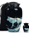 Wolf Cremation Large Urn - Urns For Human Ashes With A Wolf Drawing