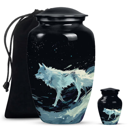 Personalized Wolf Cremation Urn for Human Ashes - 10-inch, 200 cu in - Yatskia