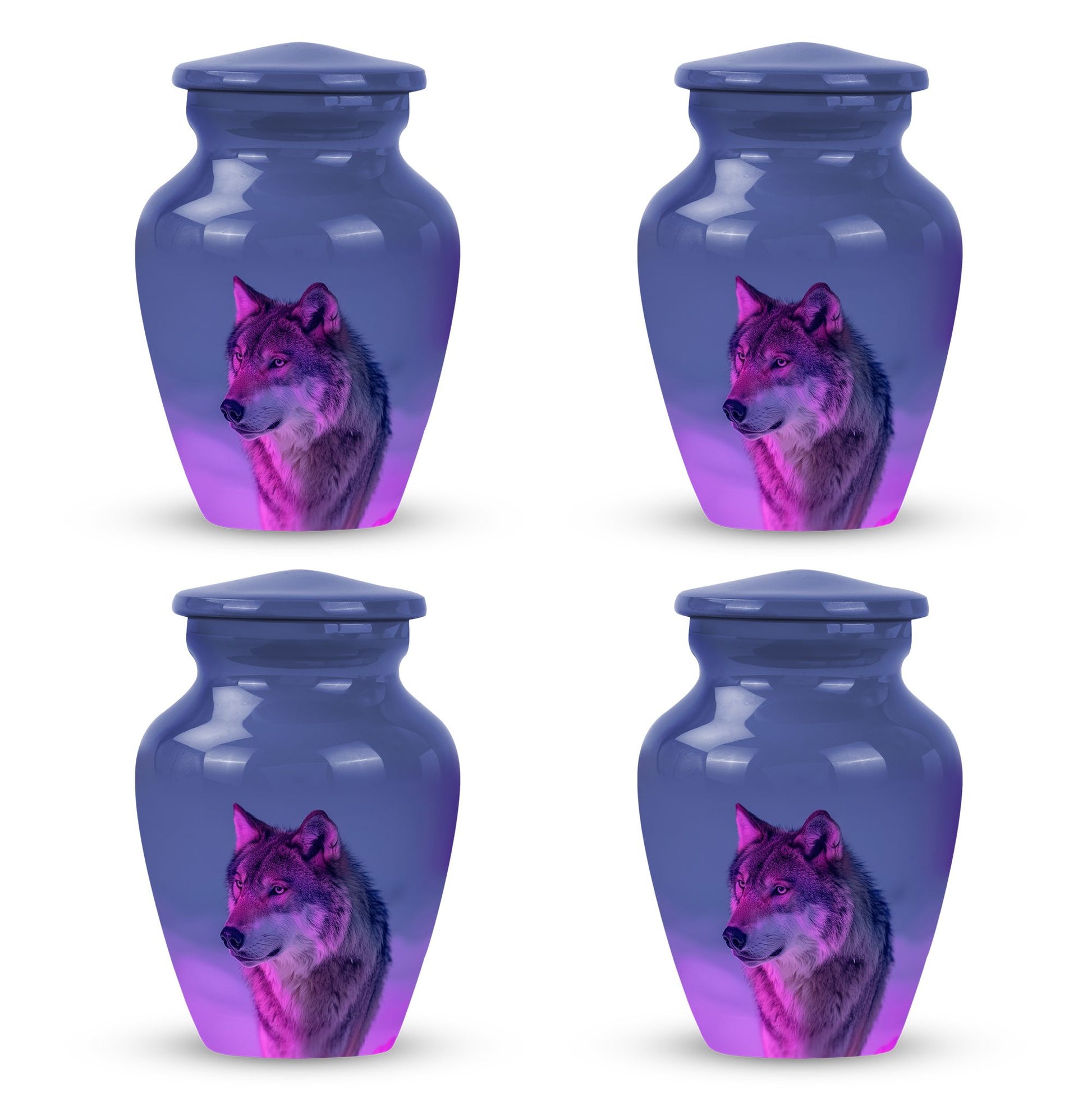 Wolf Cremation Urn for Ashes - Purple Wolf Design Memorial Urn