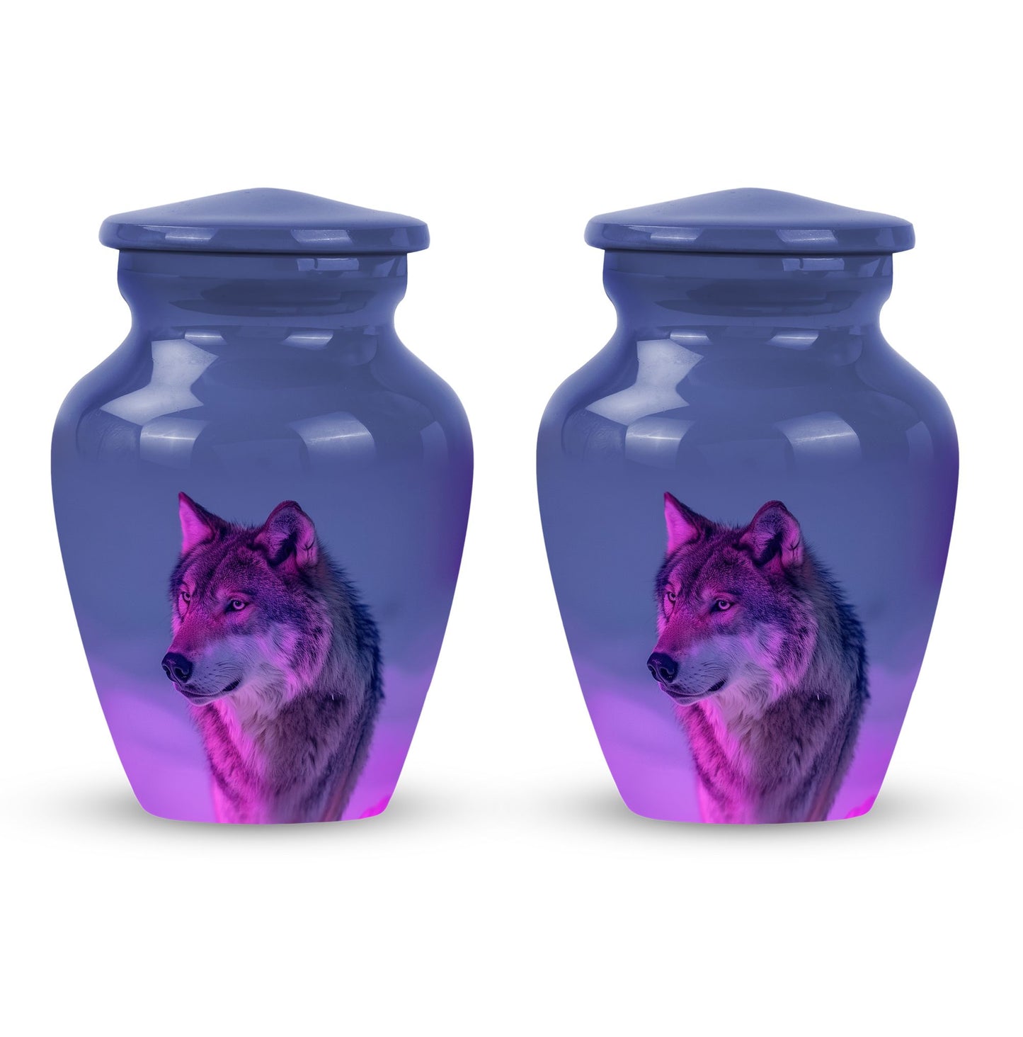Purple Personalized Wolf Cremation Urn for Human Ashes - 10-inch, 200 cu in - Yatskia