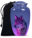 Wolf Cremation Urn for Ashes - Purple Wolf Design Memorial Urn