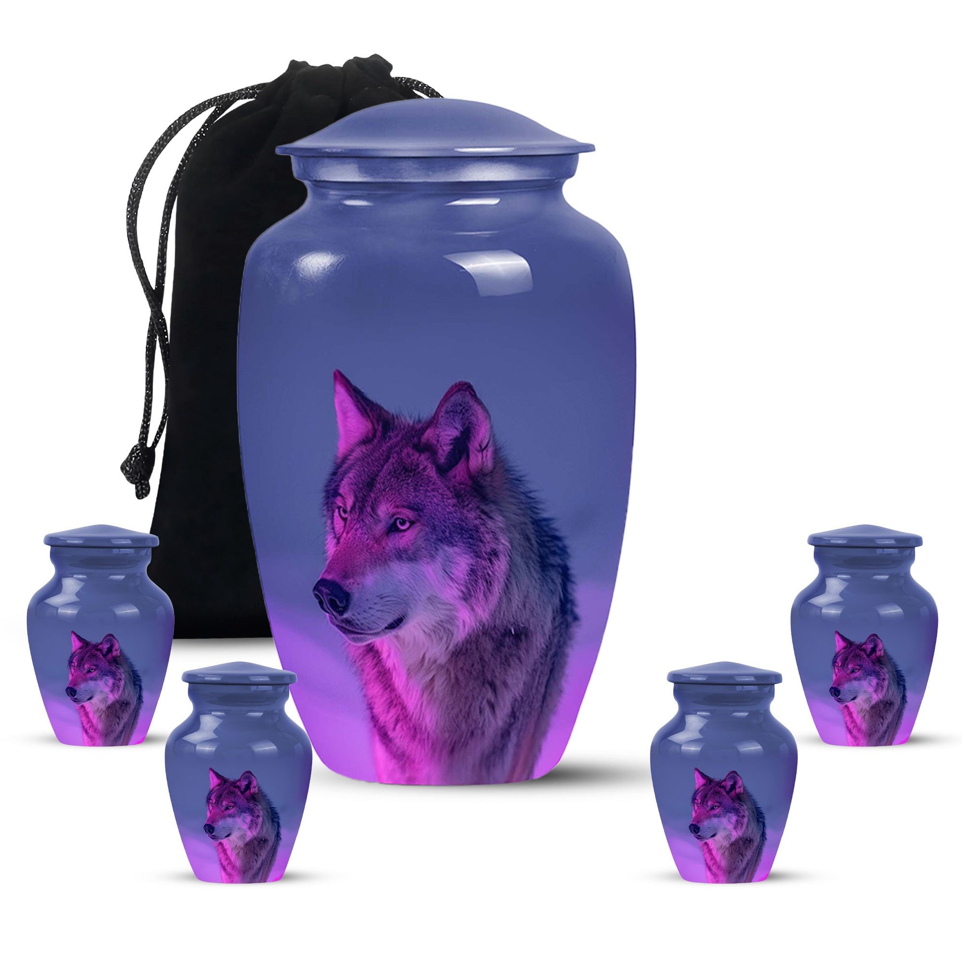 Wolf Cremation Urn for Ashes - Purple Wolf Design Memorial Urn