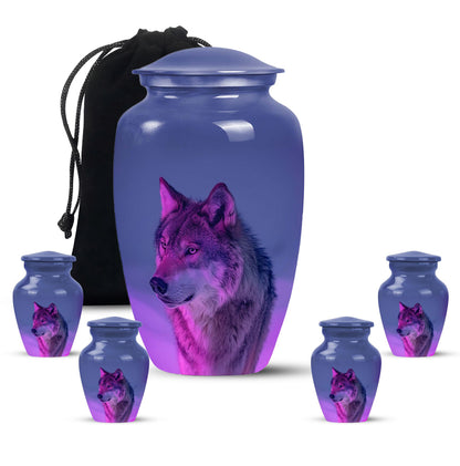 Purple Personalized Wolf Cremation Urn for Human Ashes - 10-inch, 200 cu in - Yatskia