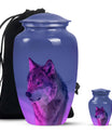 Wolf Cremation Urn for Ashes - Purple Wolf Design Memorial Urn