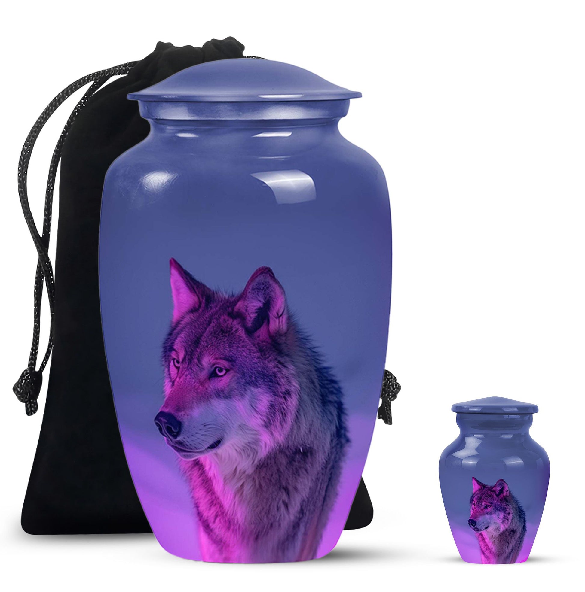 Wolf Cremation Urn for Ashes - Purple Wolf Design Memorial Urn