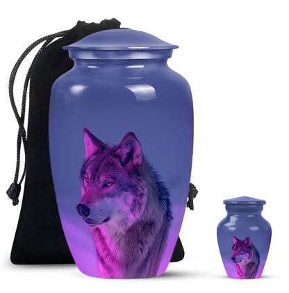 Purple Personalized Wolf Cremation Urn for Human Ashes - 10-inch, 200 cu in - Yatskia