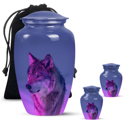 Purple Personalized Wolf Cremation Urn for Human Ashes - 10-inch, 200 cu in - Yatskia