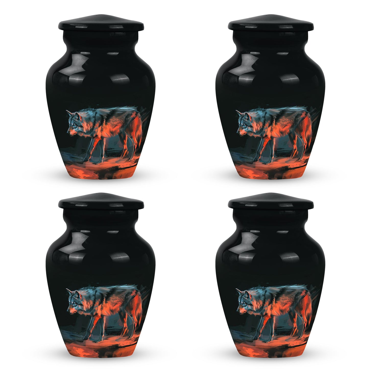 Black Personalized Wolf Cremation Urn for Human Ashes - 10-inch, 200 cu in - Yatskia