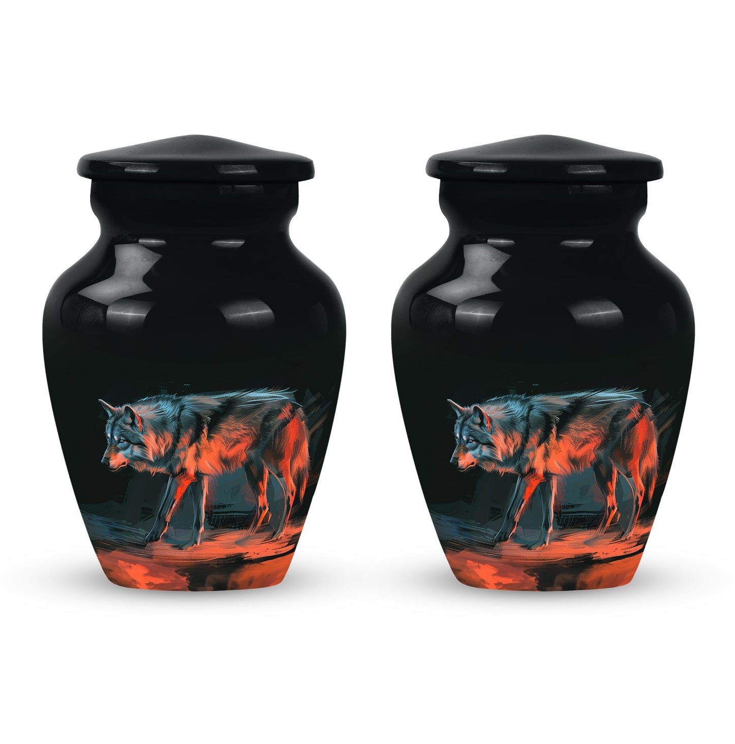 Black Personalized Wolf Cremation Urn for Human Ashes - 10-inch, 200 cu in - Yatskia