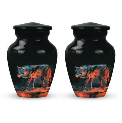 Black Personalized Wolf Cremation Urn for Human Ashes - 10-inch, 200 cu in - Yatskia