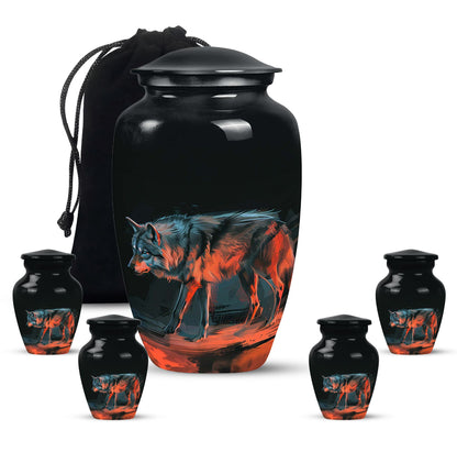 Black Personalized Wolf Cremation Urn for Human Ashes - 10-inch, 200 cu in - Yatskia