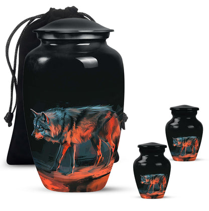 Black Personalized Wolf Cremation Urn for Human Ashes - 10-inch, 200 cu in - Yatskia