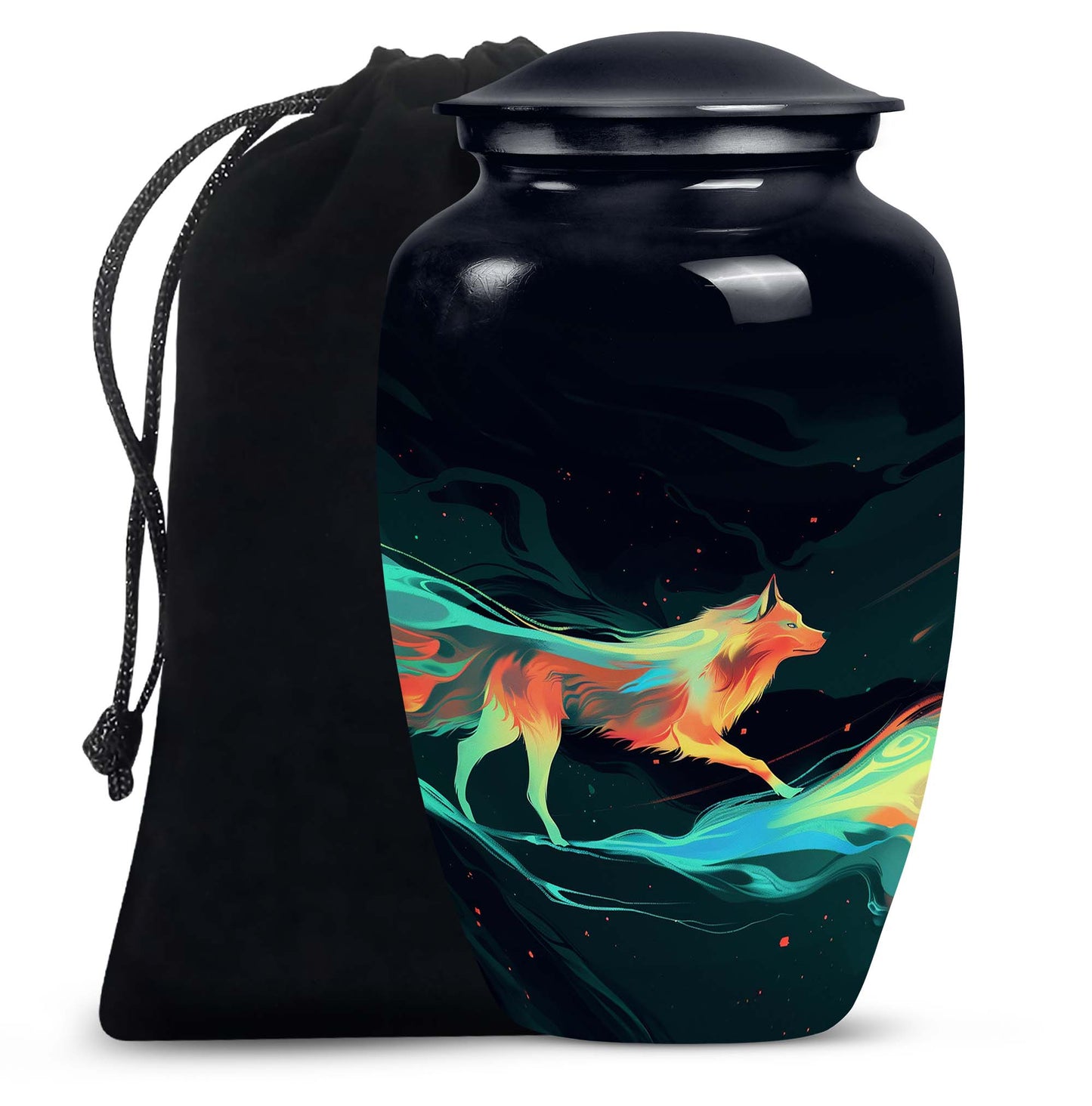 Colorful Personalized Wolf Cremation Urn for Mom - 10-inch, 200 cu in - Yatskia