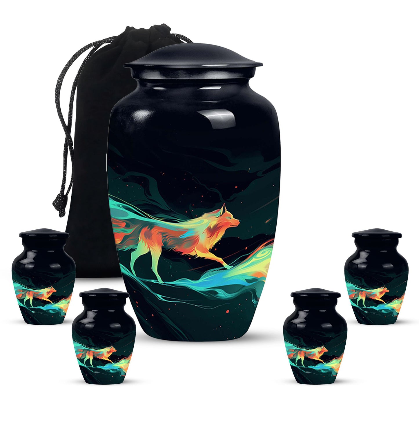 Colorful Personalized Wolf Cremation Urn for Mom - 10-inch, 200 cu in - Yatskia