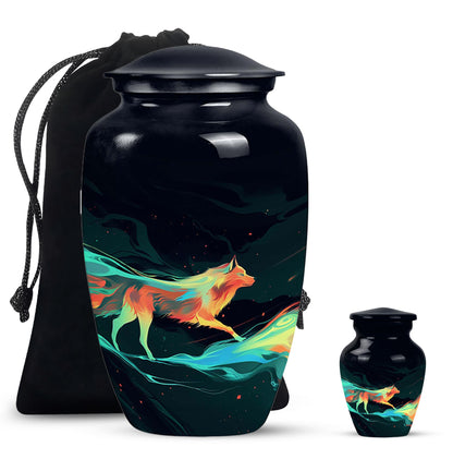Colorful Personalized Wolf Cremation Urn for Mom - 10-inch, 200 cu in - Yatskia