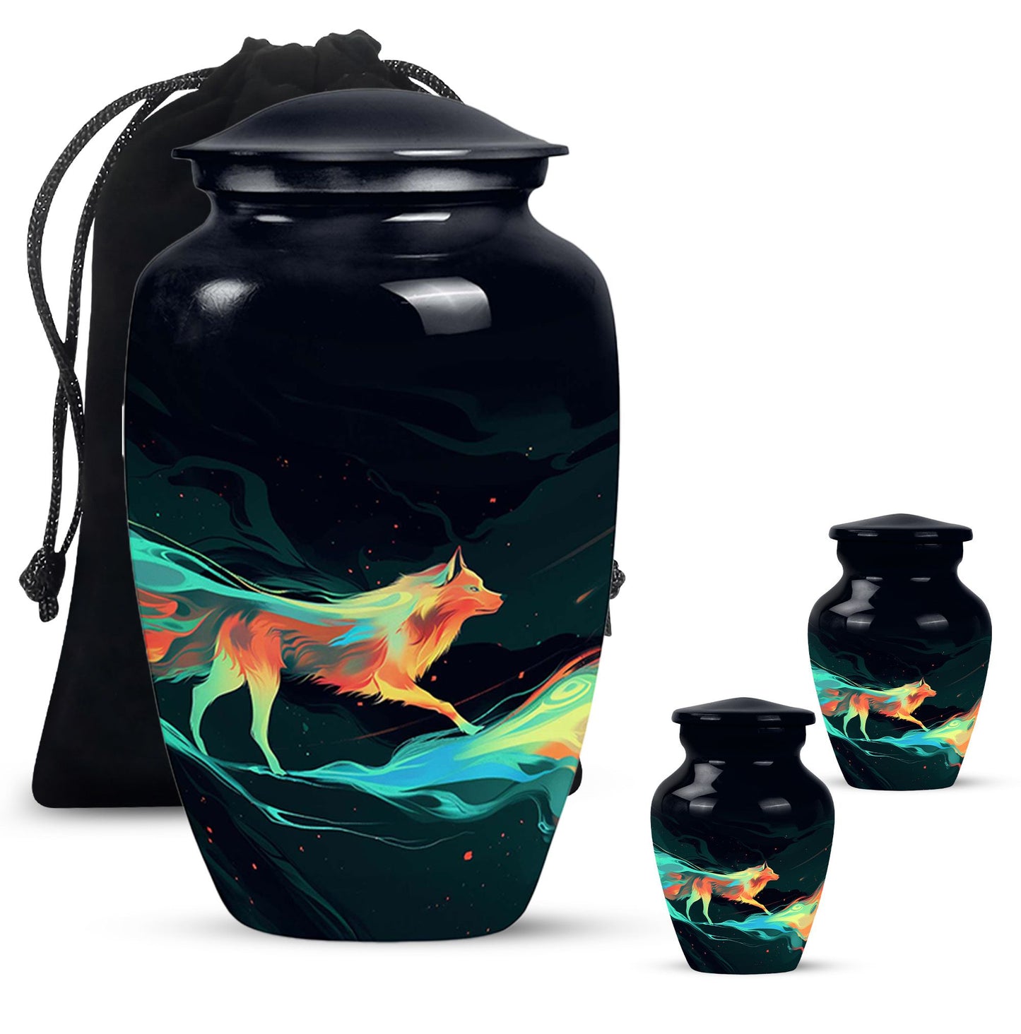 Colorful Personalized Wolf Cremation Urn for Mom - 10-inch, 200 cu in - Yatskia
