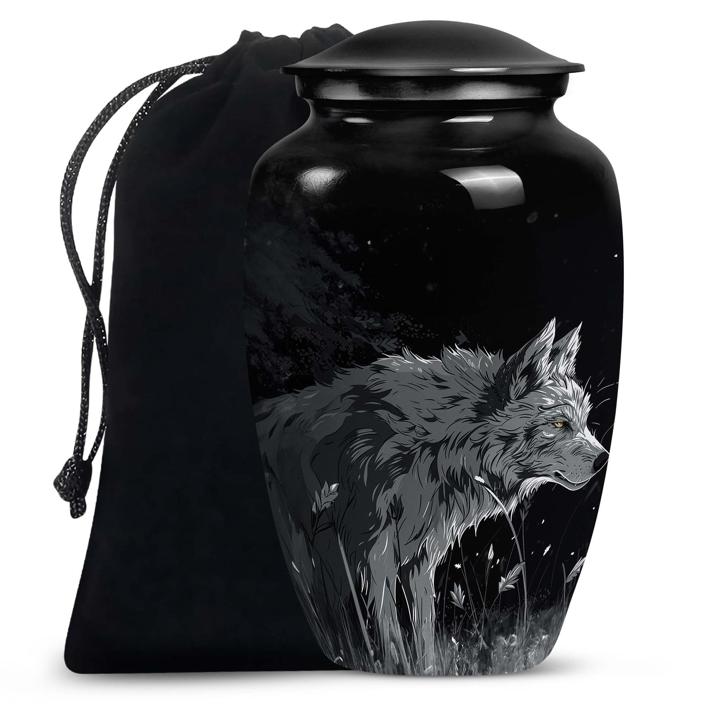 Personalized Wolf Cremation Urn for Men & Women - 10-inch, 200 cu in - Yatskia