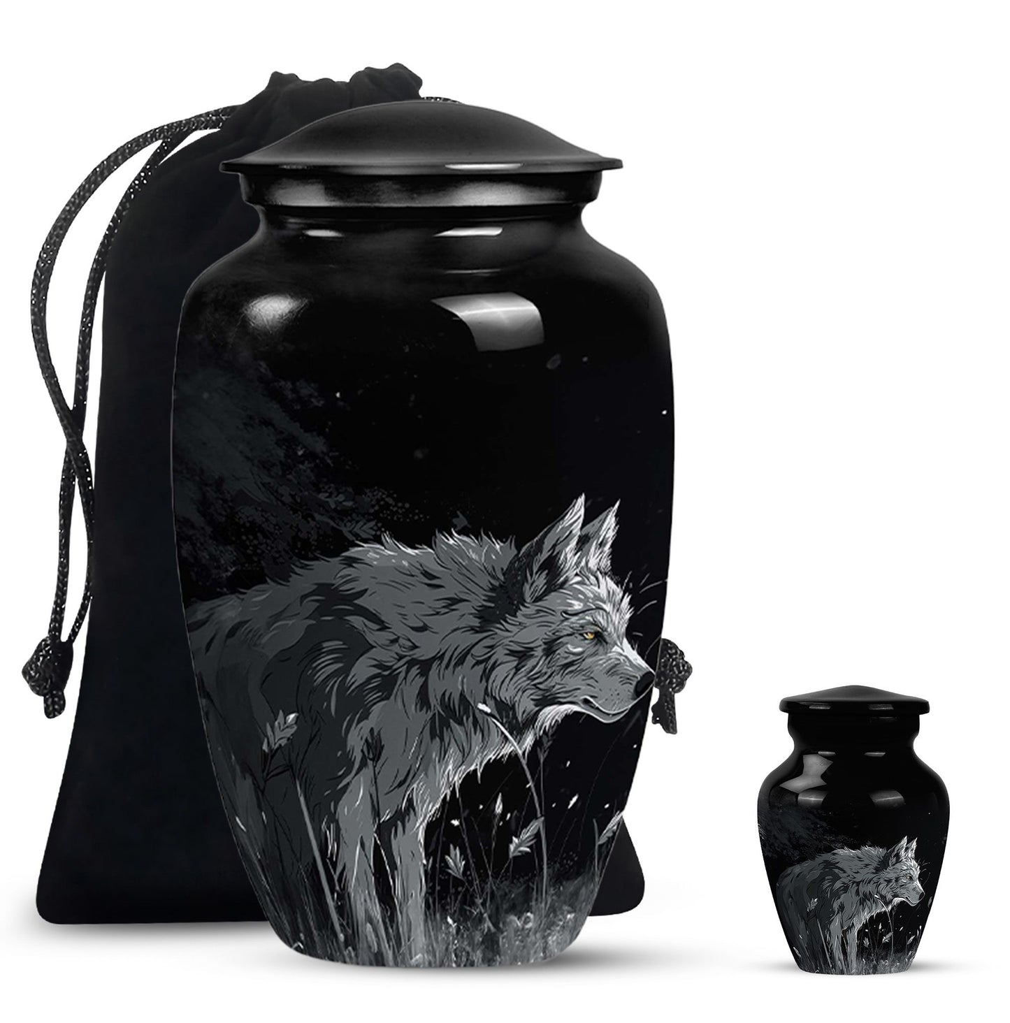 Personalized Wolf Cremation Urn for Men & Women - 10-inch, 200 cu in - Yatskia