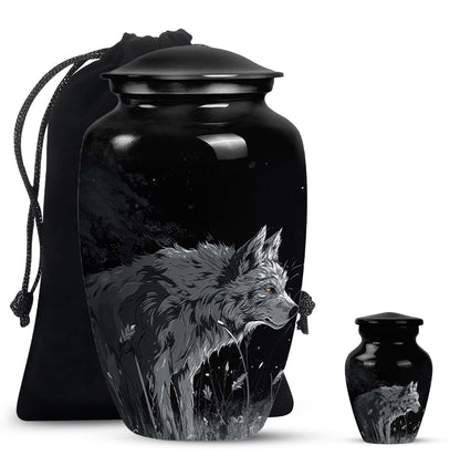 Personalized Wolf Cremation Urn for Men & Women - 10-inch, 200 cu in - Yatskia