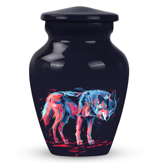 Wolf Urn for Ashes, Pop Art Wolf in Pink and Blue, Memorial Urn