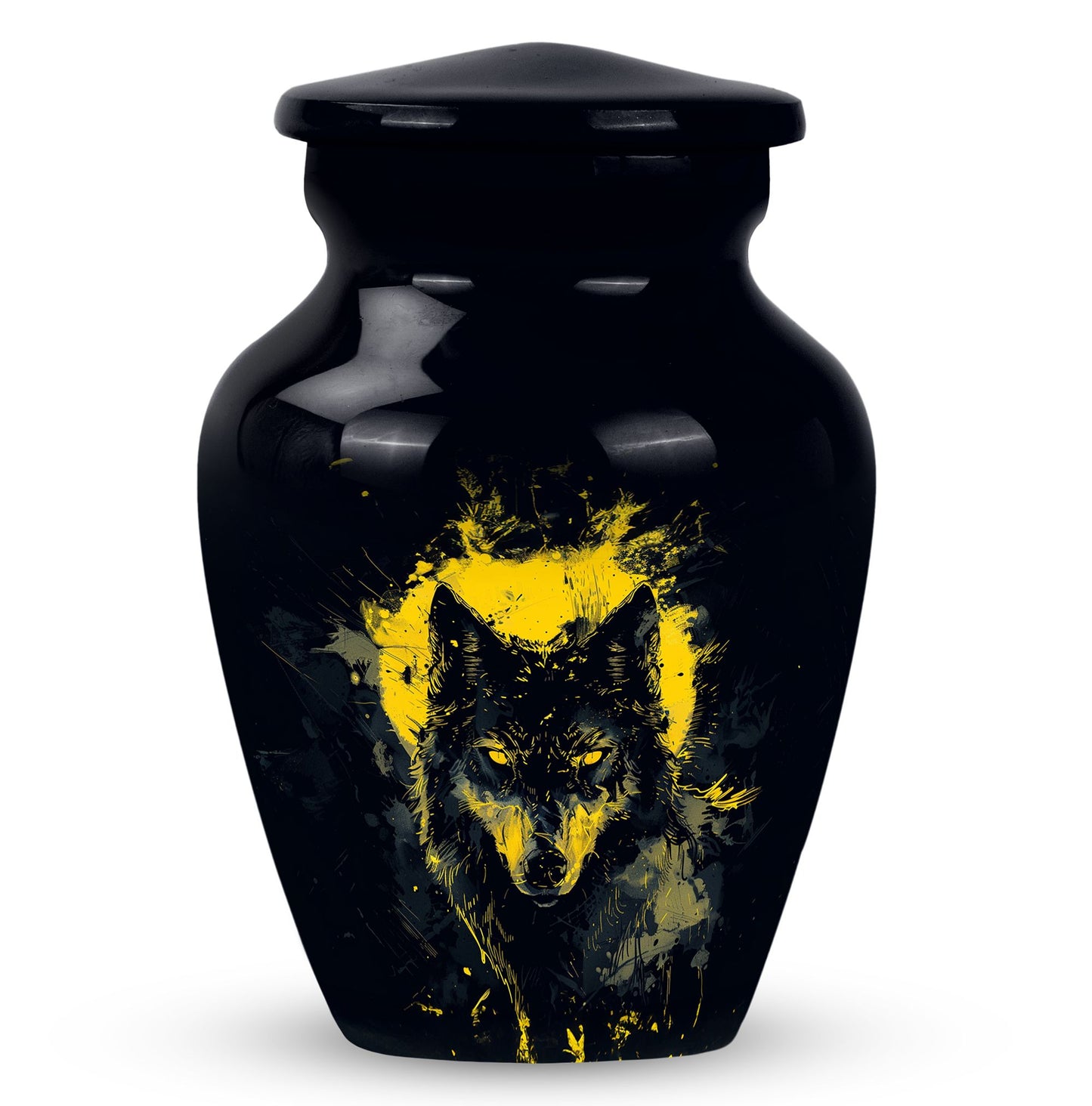 Black Personalized Wolf Cremation Urn for Human Ashes - 10-inch, 200 cu in - Yatskia
