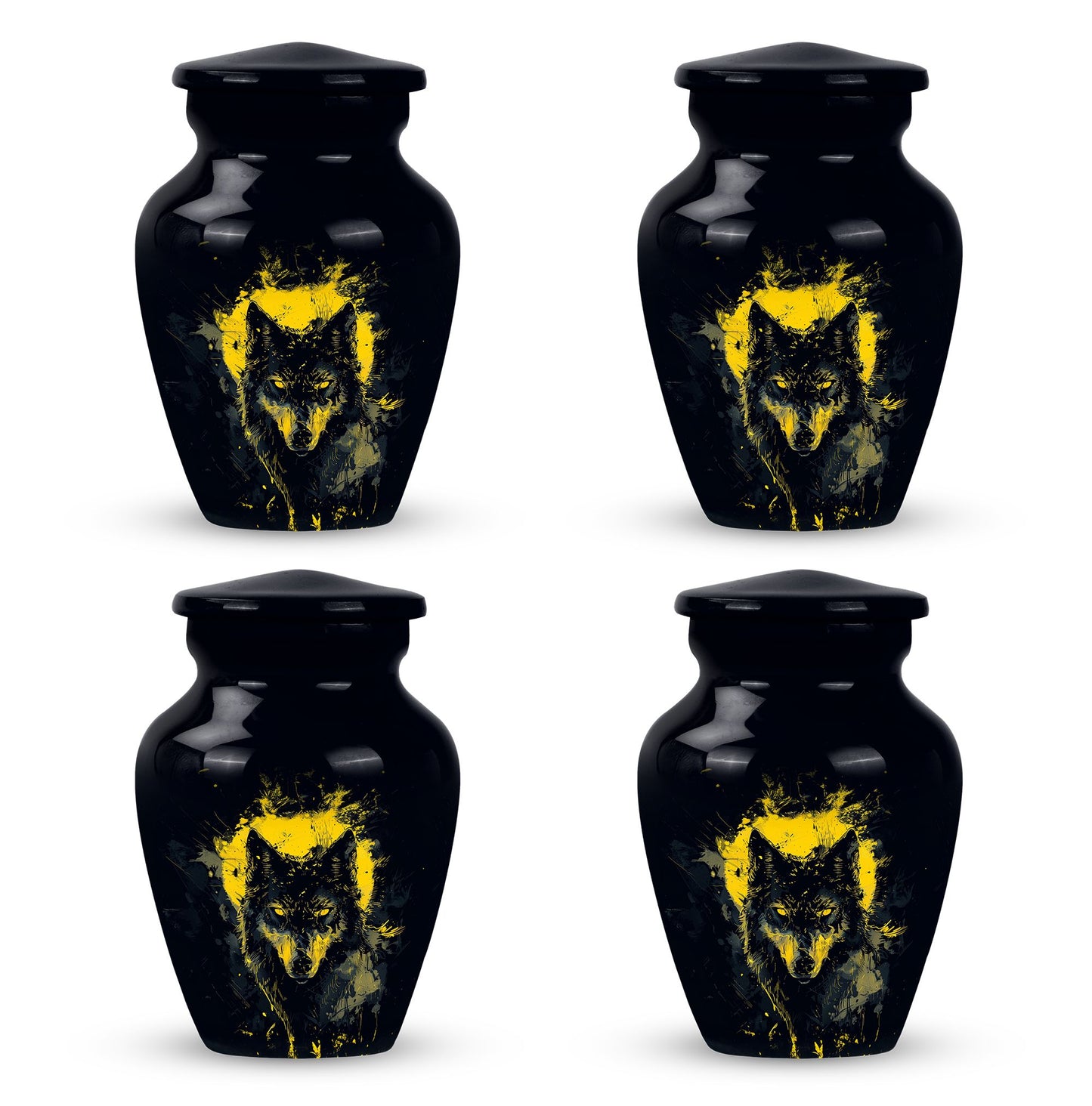Black Personalized Wolf Cremation Urn for Human Ashes - 10-inch, 200 cu in - Yatskia
