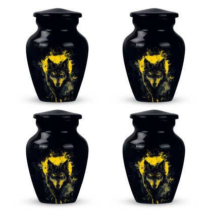 Black Personalized Wolf Cremation Urn for Human Ashes - 10-inch, 200 cu in - Yatskia
