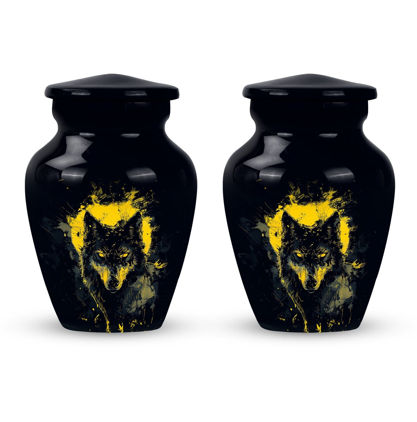 Black Personalized Wolf Cremation Urn for Human Ashes - 10-inch, 200 cu in - Yatskia