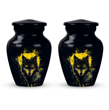 Black Personalized Wolf Cremation Urn for Human Ashes - 10-inch, 200 cu in - Yatskia