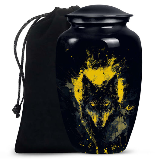 Black and Gold Wolf Urn for Human Ashes - Large For Urn Mom