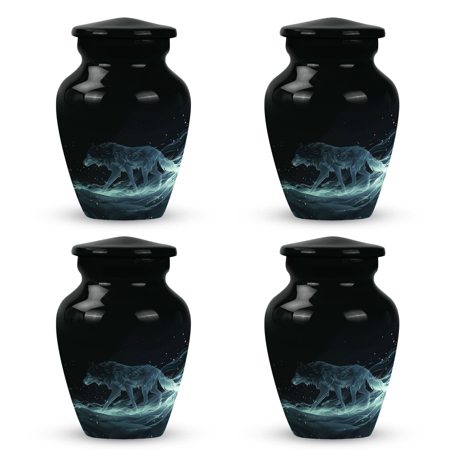 Blue Personalized Wolf Cremation Urn for Adults - 10-inch, 200 cu in - Yatskia