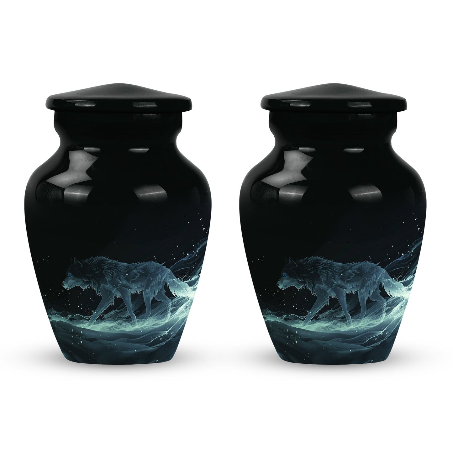 Blue Personalized Wolf Cremation Urn for Adults - 10-inch, 200 cu in - Yatskia