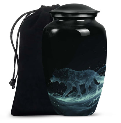Blue Personalized Wolf Cremation Urn for Adults - 10-inch, 200 cu in - Yatskia