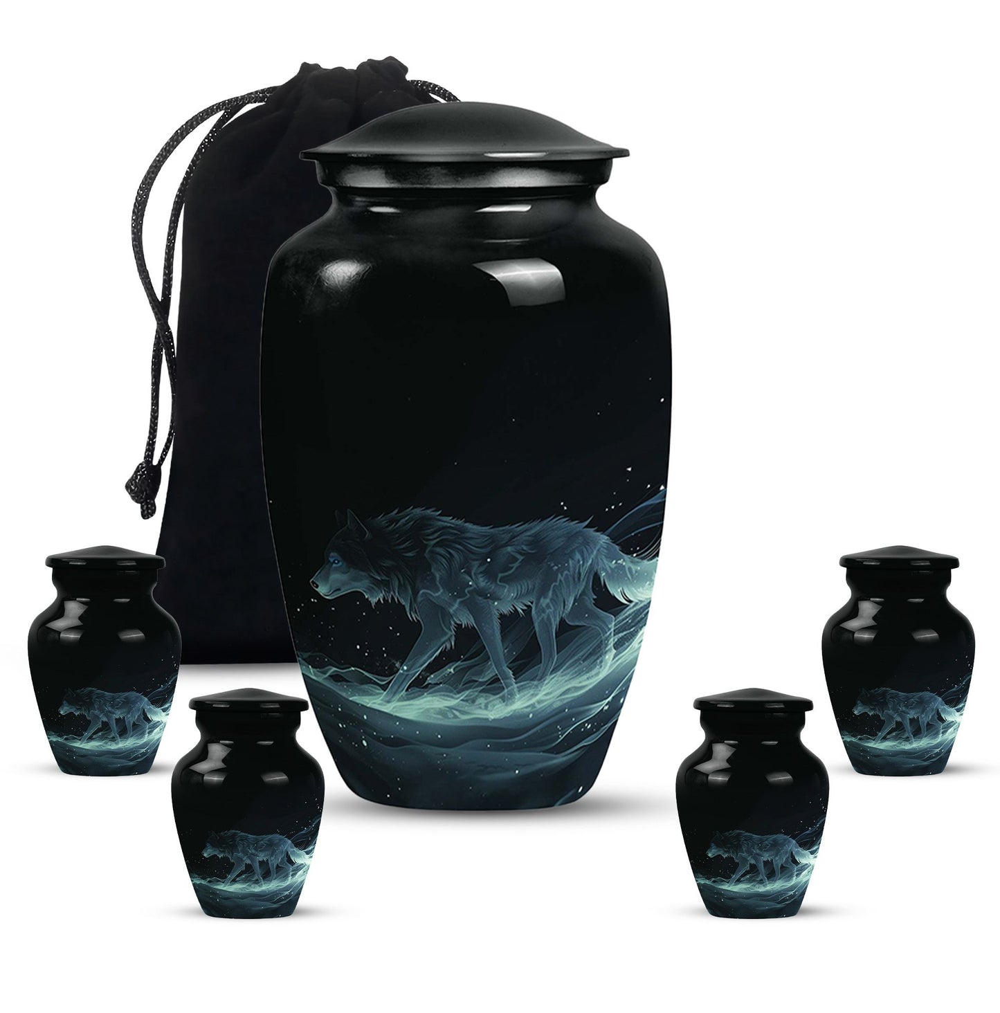 Blue Personalized Wolf Cremation Urn for Adults - 10-inch, 200 cu in - Yatskia