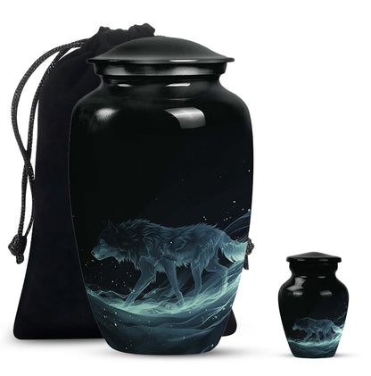 Blue Personalized Wolf Cremation Urn for Adults - 10-inch, 200 cu in - Yatskia