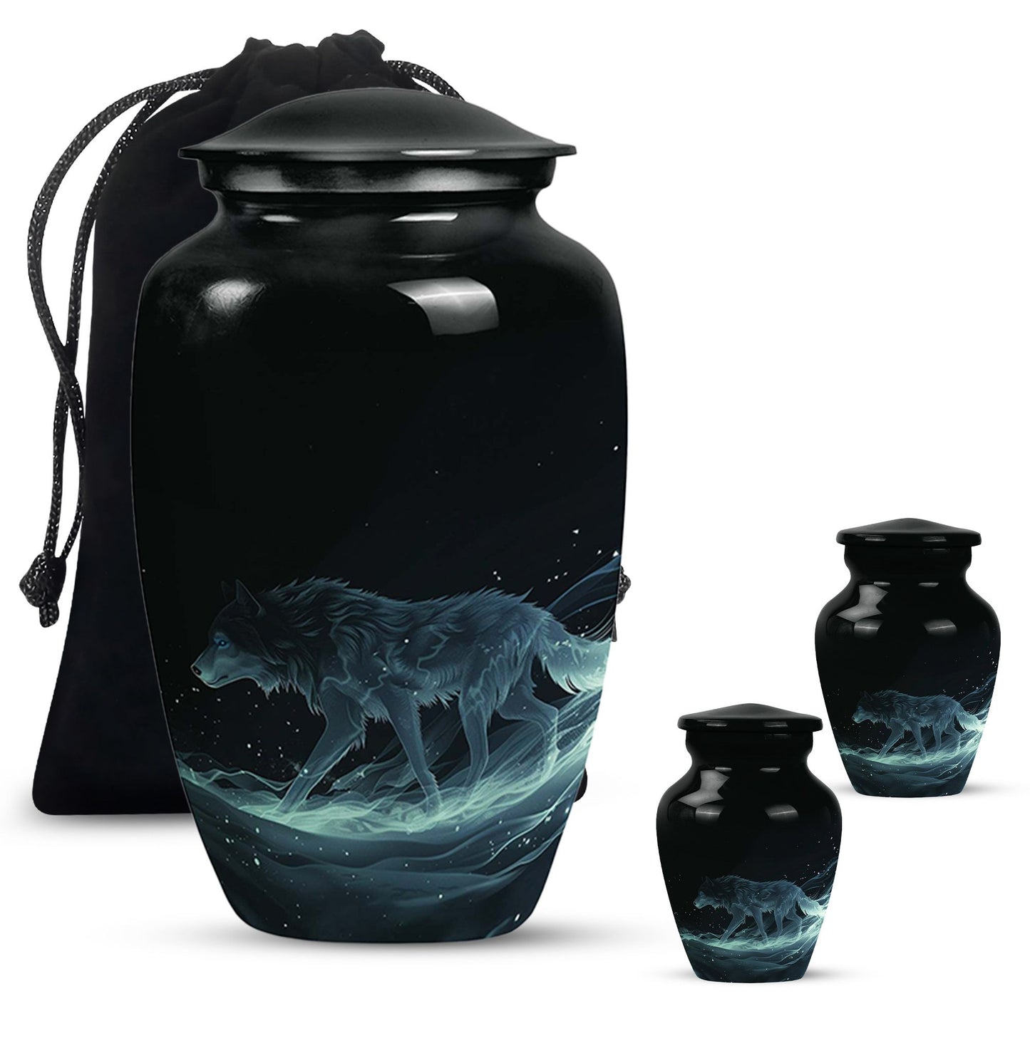 Blue Personalized Wolf Cremation Urn for Adults - 10-inch, 200 cu in - Yatskia