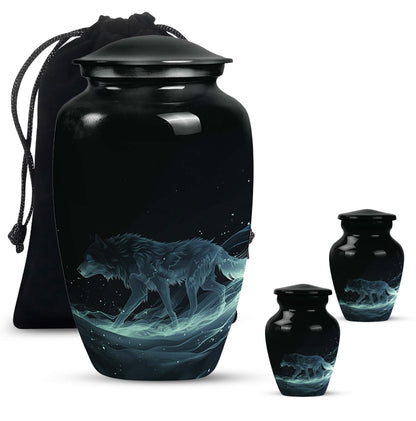 Blue Personalized Wolf Cremation Urn for Adults - 10-inch, 200 cu in - Yatskia