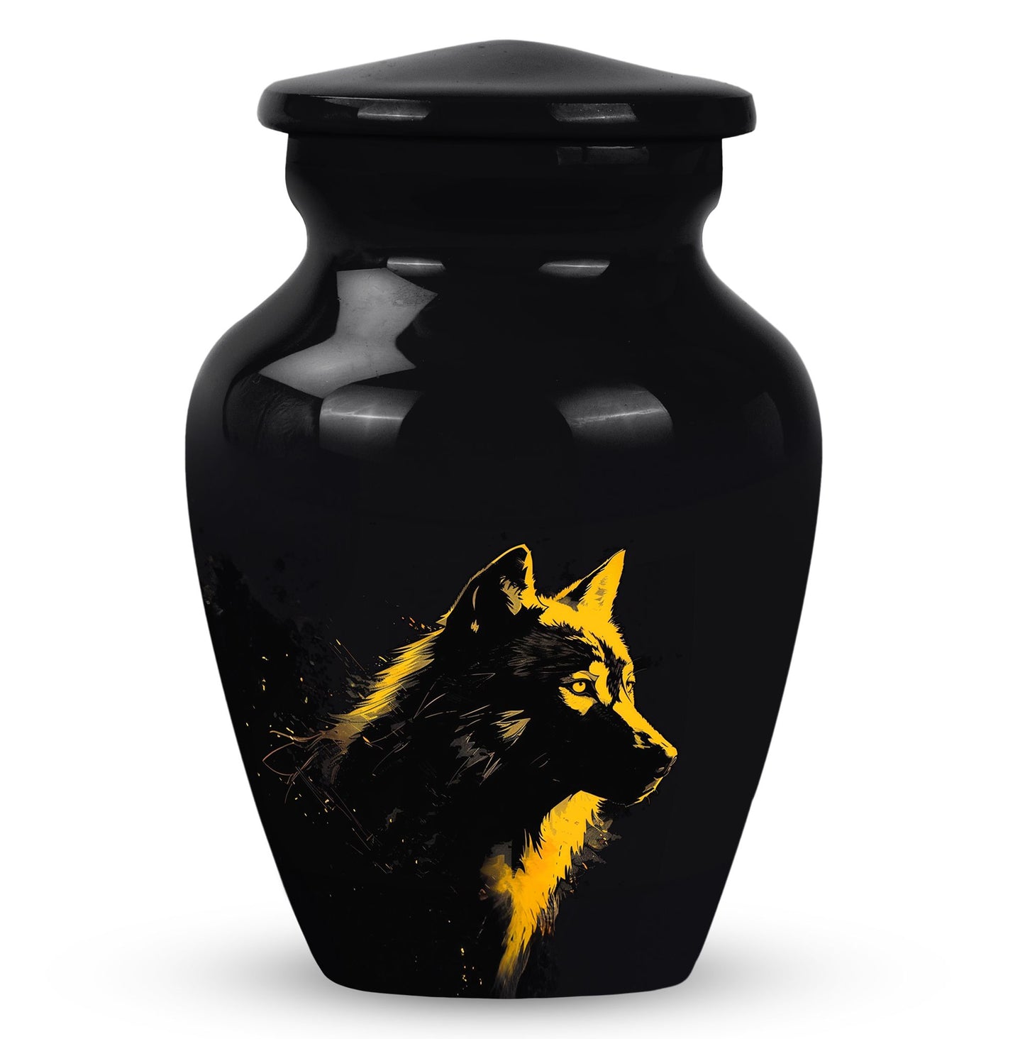 Black Personalized Wolf Cremation Urn for Adult - 10-inch, 200 cu in - Yatskia