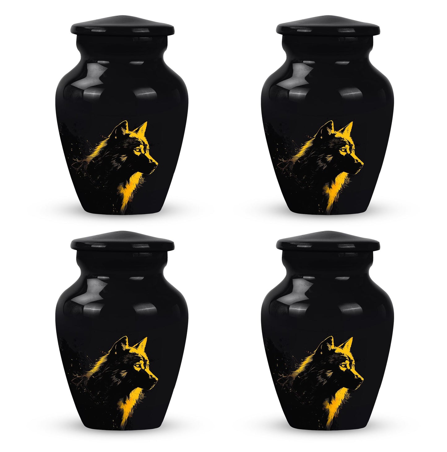Black Personalized Wolf Cremation Urn for Adult - 10-inch, 200 cu in - Yatskia