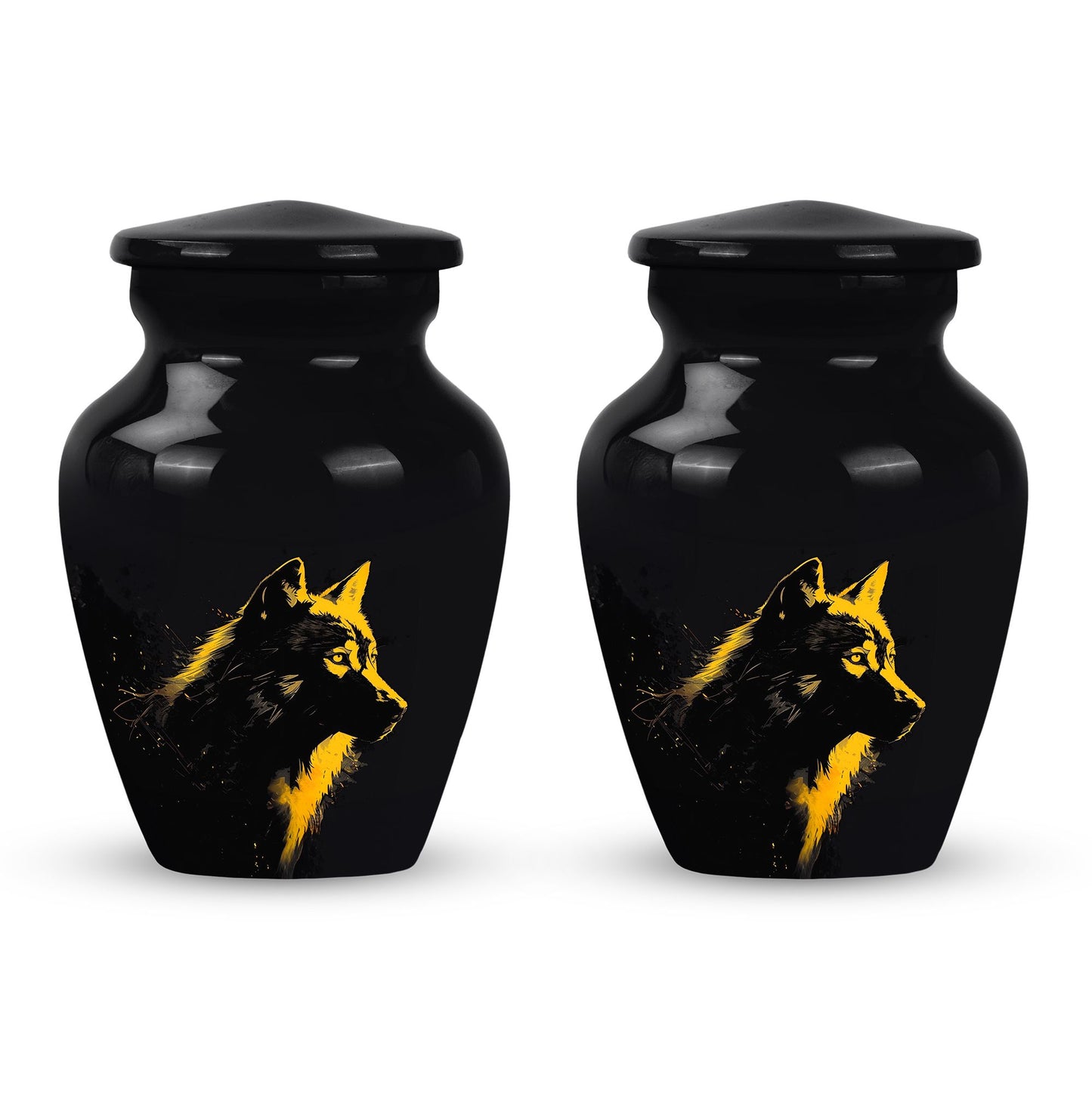 Black Personalized Wolf Cremation Urn for Adult - 10-inch, 200 cu in - Yatskia
